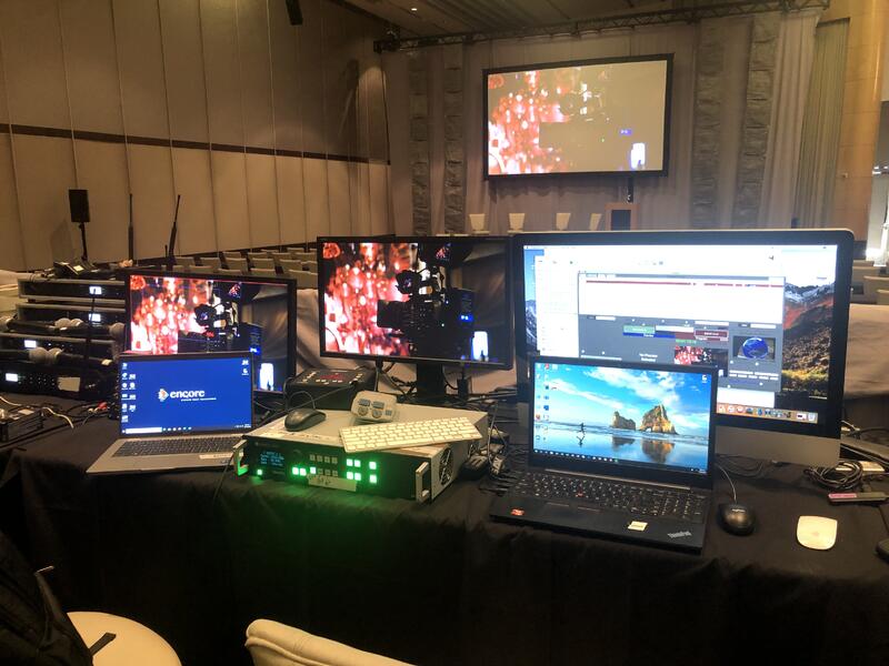 General session video world with laptops and switcher
